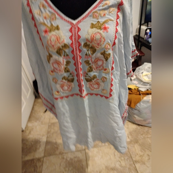 Chic Embroidered Light Blue Tunic - Picture 9 of 16